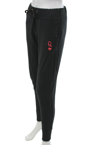 Chrldr Women Jogger Sweatpants Black 100% Cotton Drawstring Heart Size S