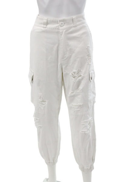 Skylar + Madison Women Cargo Jogger Pants White Button 100% Algodón Size M