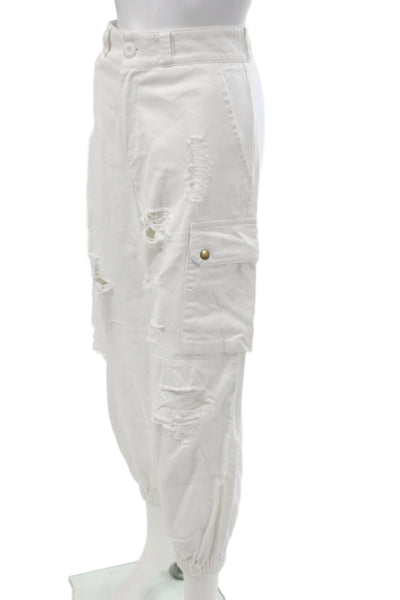 Skylar + Madison Women Cargo Jogger Pants White Button 100% Algodón Size M