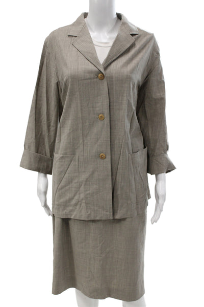 Max Mara Womens 2 Piece Suit Gray Collared Button Wool Blend 3/4 Sleeve Size 10