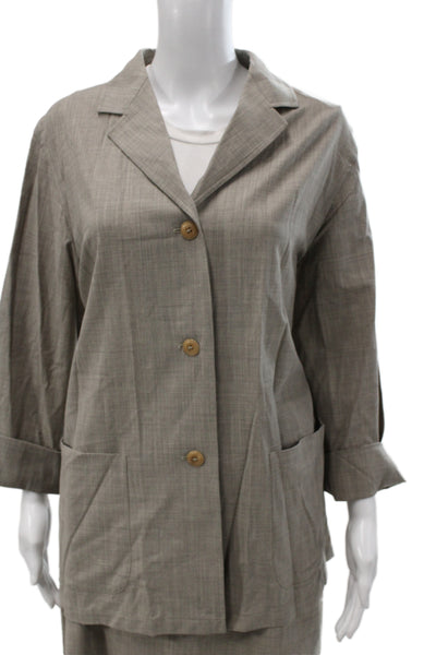 Max Mara Womens 2 Piece Suit Gray Collared Button Wool Blend 3/4 Sleeve Size 10