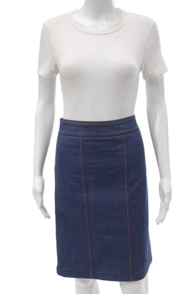 Escada Women Straight Pencil Skirt Dark Blue Cotton Elastane Size 44