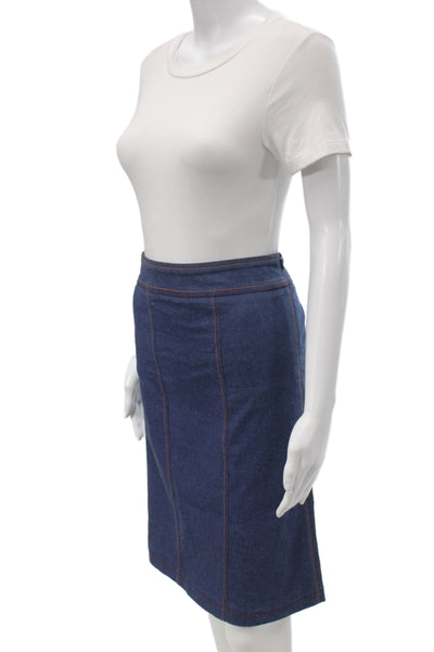 Escada Women Straight Pencil Skirt Dark Blue Cotton Elastane Size 44