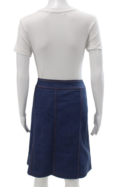 Escada Women Straight Pencil Skirt Dark Blue Cotton Elastane Size 44
