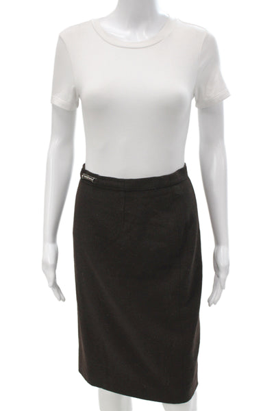 Escada Womens Straight Pencil Brown Wool Blend Knee Length Skirt Size 40