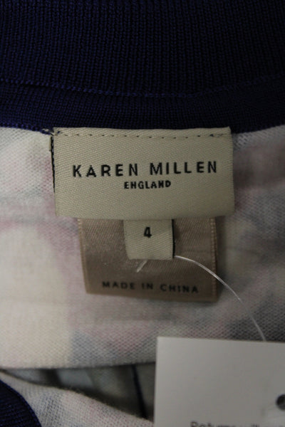 Karen Millen Unisex Dark Blue Floral Cardigan 3/4 Sleeve Crew Neck Size 4