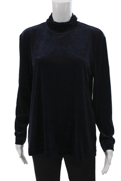 Escada Sport Women Basic Dark Blue Mock Neck Long Sleeve Top Size L