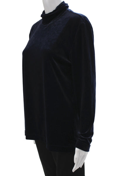 Escada Sport Women Basic Dark Blue Mock Neck Long Sleeve Top Size L