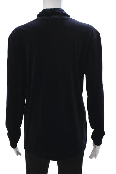 Escada Sport Women Basic Dark Blue Mock Neck Long Sleeve Top Size L