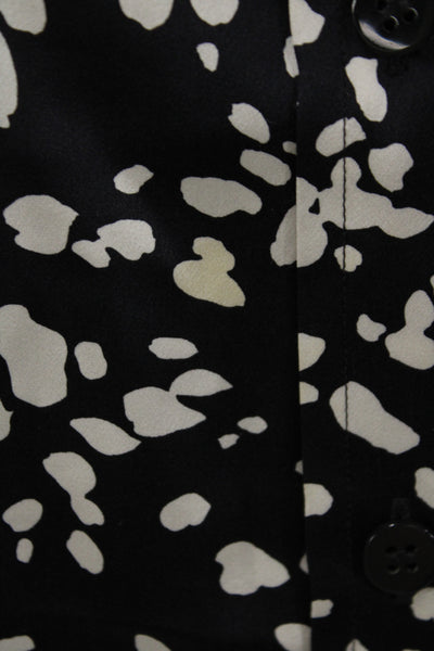 Laurel Women Collared Silk Metallic Button Up Blouse Long Sleeve Black Size 40