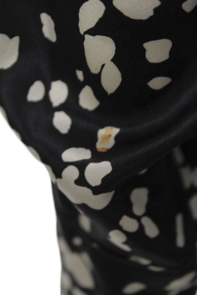 Laurel Women Collared Silk Metallic Button Up Blouse Long Sleeve Black Size 40