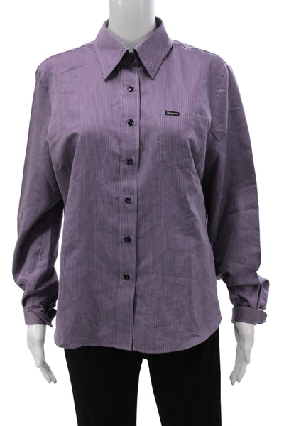 Faconnable Women Striped Purple Cotton Buttonup Blouse Longsleeve Size M