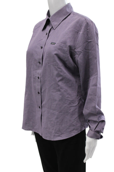 Faconnable Women Striped Purple Cotton Buttonup Blouse Longsleeve Size M