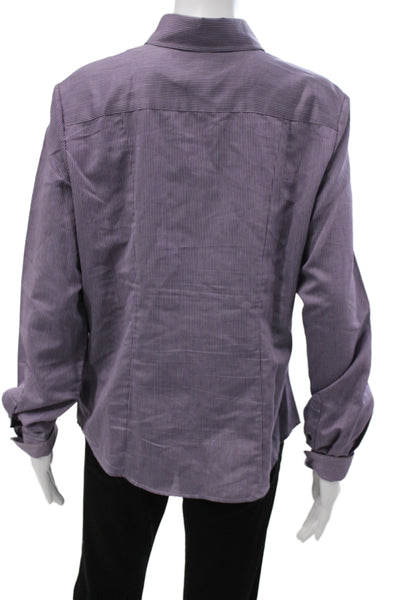 Faconnable Women Striped Purple Cotton Buttonup Blouse Longsleeve Size M