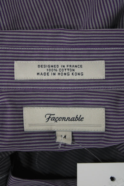 Faconnable Women Striped Purple Cotton Buttonup Blouse Longsleeve Size M