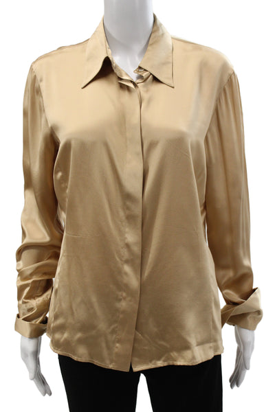 Tombolini Women Basic Collared Button-Up Blouse Long Sleeve Beige Size 46