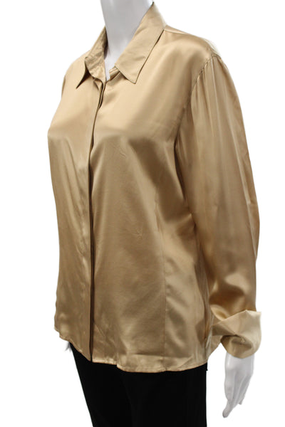 Tombolini Women Basic Collared Button-Up Blouse Long Sleeve Beige Size 46