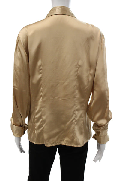 Tombolini Women Basic Collared Button-Up Blouse Long Sleeve Beige Size 46