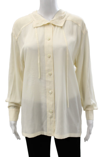 Escada Womens Beige Silk Collared Button Up Long Sleeve Blouse Size 38