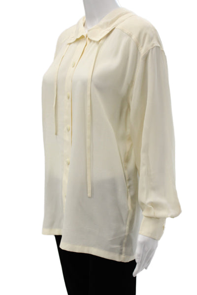 Escada Womens Beige Silk Collared Button Up Long Sleeve Blouse Size 38