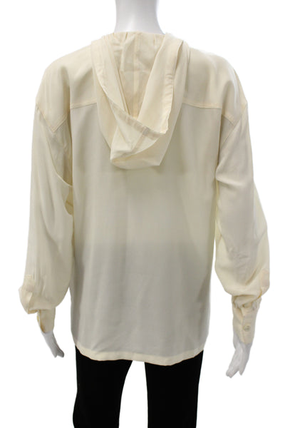 Escada Womens Beige Silk Collared Button Up Long Sleeve Blouse Size 38