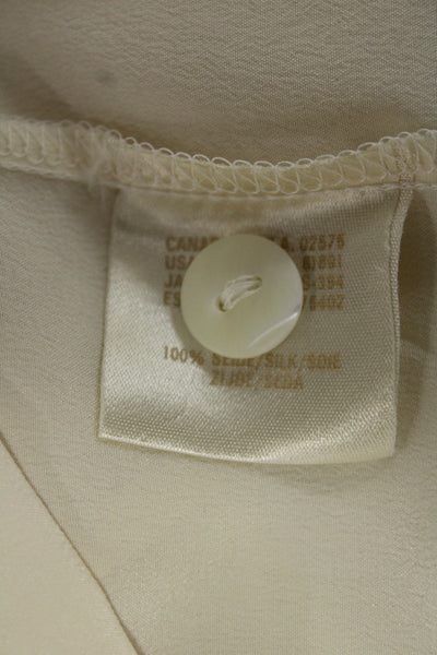 Escada Womens Beige Silk Collared Button Up Long Sleeve Blouse Size 38