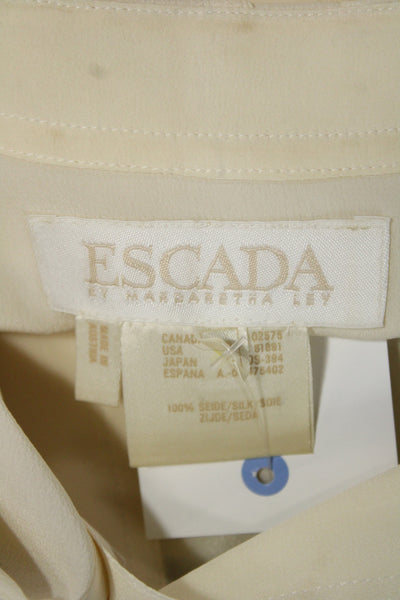 Escada Womens Beige Silk Collared Button Up Long Sleeve Blouse Size 38