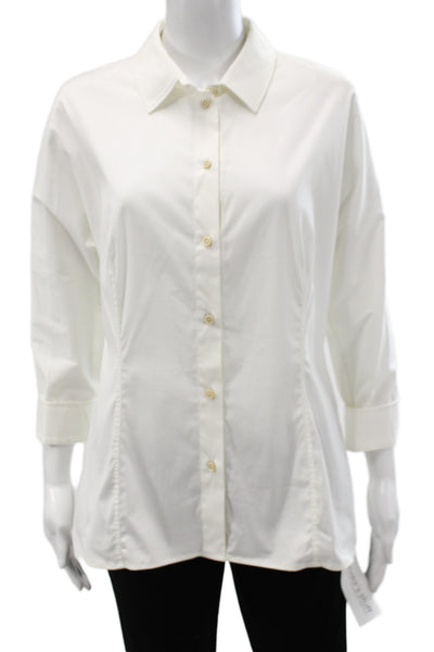 Piazza Sempione Womens White Collared Basic Button-Up 3/4 Sleeve Size 48