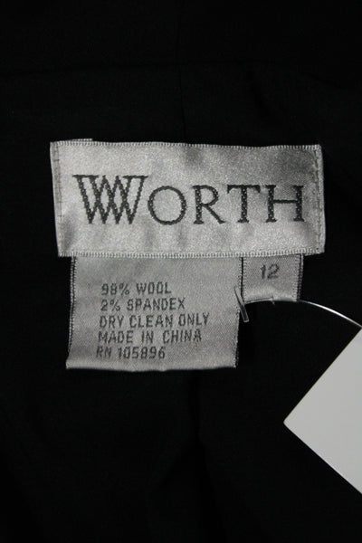 Worth Unisex Black Wool Blazer Collared Button Long Sleeve Classic Size 12