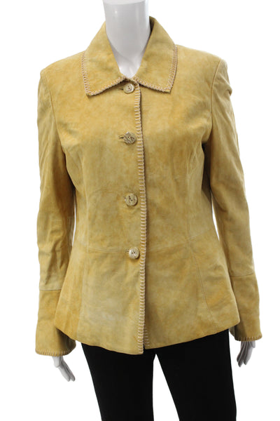 Vakko Sport Women Tan Leather Button Collared Jacket Size L