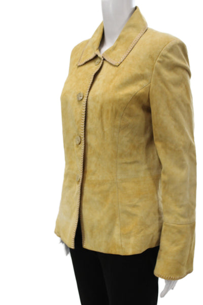 Vakko Sport Women Tan Leather Button Collared Jacket Size L