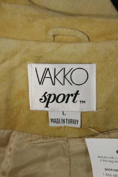Vakko Sport Women Tan Leather Button Collared Jacket Size L