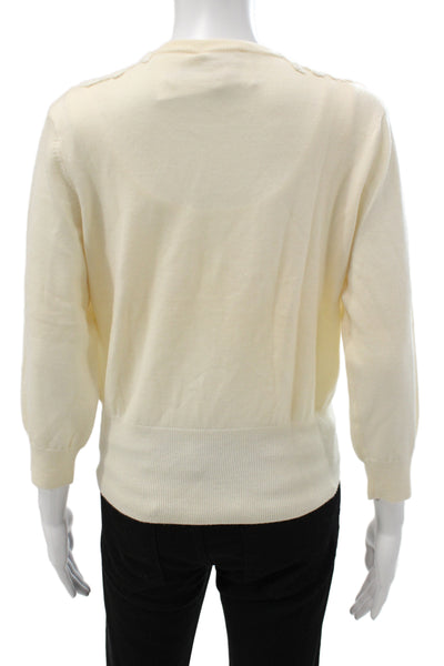 Karen Millen Womens Cardigan Wool Ivory 3/4 Sleeve Crew Neck Size 4