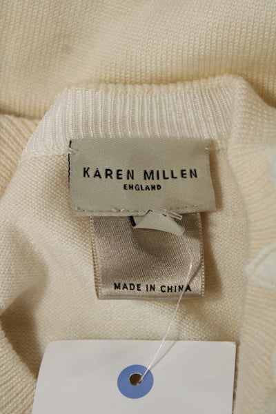 Karen Millen Womens Cardigan Wool Ivory 3/4 Sleeve Crew Neck Size 4
