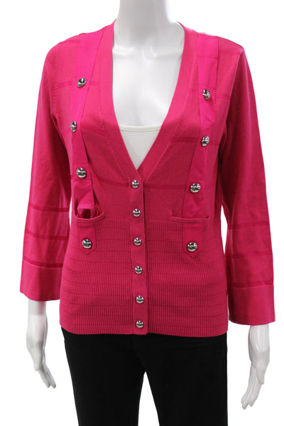 Karen Millen Women Pink V-Neck Button Cardigan 3/4 Sleeve Size S