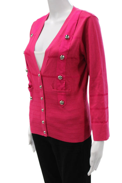 Karen Millen Women Pink V-Neck Button Cardigan 3/4 Sleeve Size S