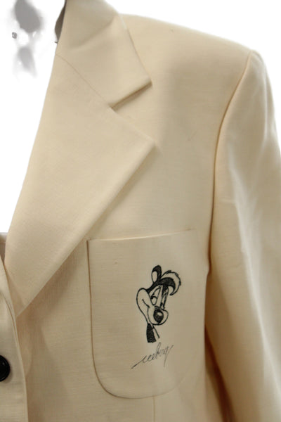 Iceberg History Womens Overcoat Blazer Beige Cartoon Wool Size 46