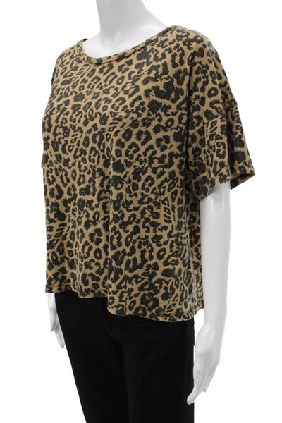 LNA Women Leopard Print Jersey T-Shirt Beige 100% Cotton Size L
