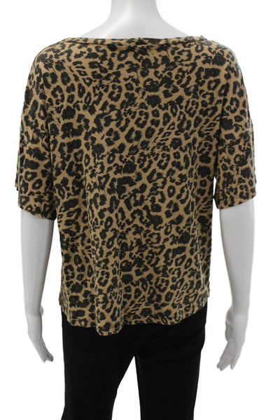 LNA Women Leopard Print Jersey T-Shirt Beige 100% Cotton Size L