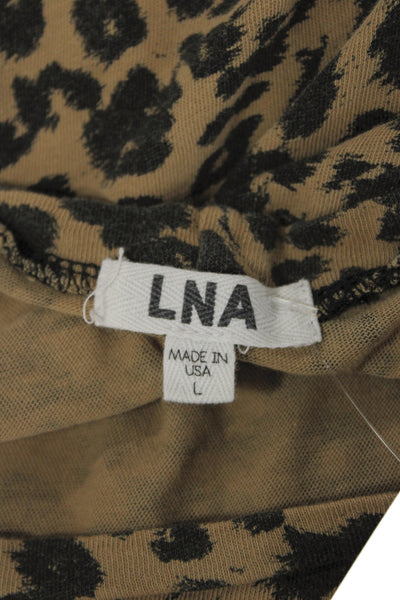 LNA Women Leopard Print Jersey T-Shirt Beige 100% Cotton Size L