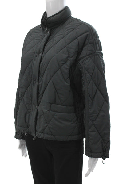 Zara Women Quilted Puffer Jacket Black High Neck Argyle Button Size M
