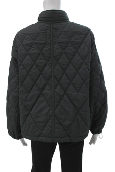 Zara Women Quilted Puffer Jacket Black High Neck Argyle Button Size M