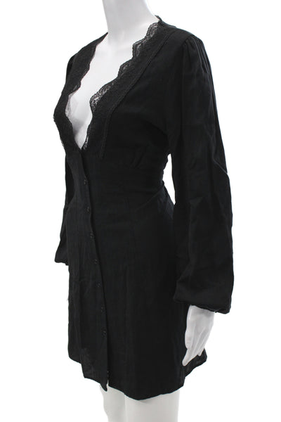 Zara Womens Gothic Black Cotton Lace V Neck Long Sleeve Shirt Dress Size XL