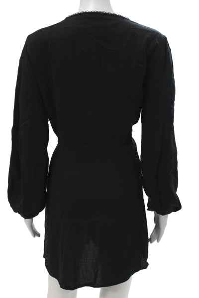 Zara Womens Gothic Black Cotton Lace V Neck Long Sleeve Shirt Dress Size XL