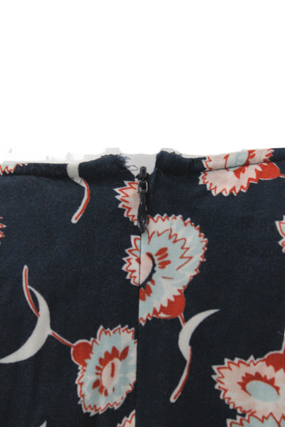 J Crew Women Floral V Neck Wrap Mini Dress Dark Blue Short Sleeve Size 12