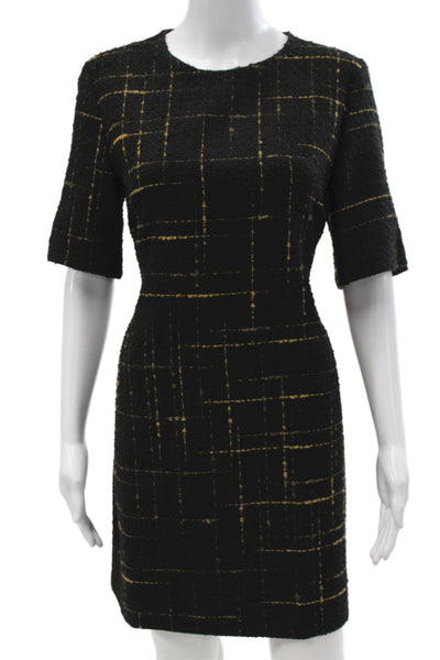 Zara Women Sheath Dress Black Check Round Neck Short Sleeve Size L