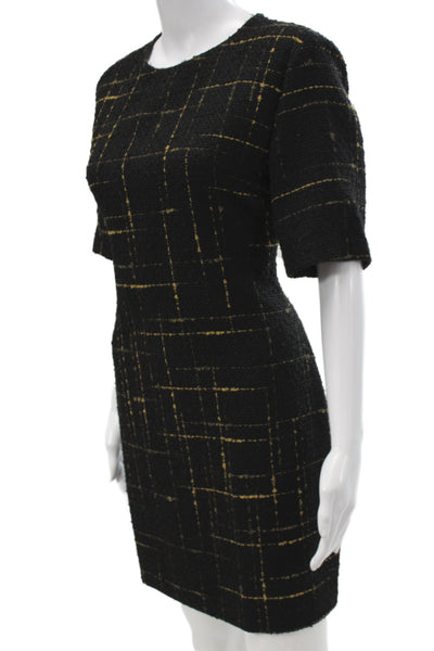 Zara Women Sheath Dress Black Check Round Neck Short Sleeve Size L