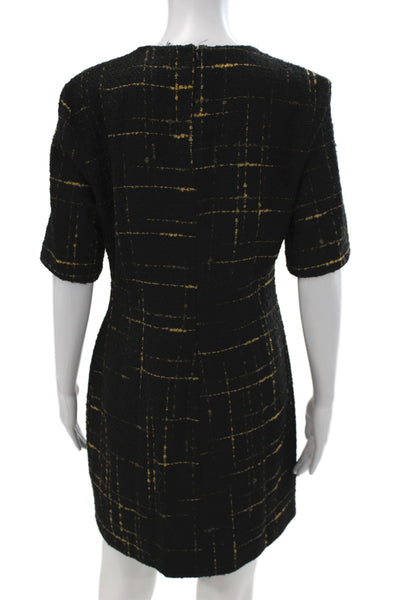 Zara Women Sheath Dress Black Check Round Neck Short Sleeve Size L