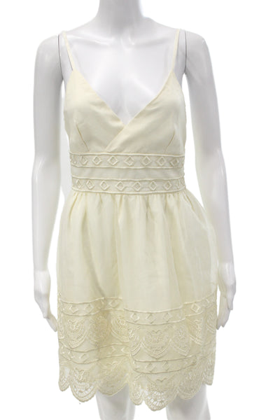 Minuet Womens Fit & Flare Sundress Beige V Neck Sleeveless Bohemian Size S