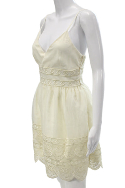 Minuet Womens Fit & Flare Sundress Beige V Neck Sleeveless Bohemian Size S